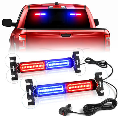 Picture of HLauto 1002L Emergency Strobe Traffic Advisor Light Bar: 40 LED Dash Safety Warning Flashing Light, Front/Rear Windshield Visor Light for Construction Vehicle, Tow/Plow Truck (2x10.7inch, Red Blue)