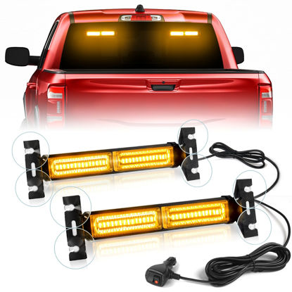 Picture of HLauto 1002L Emergency Strobe Traffic Advisor Light Bar: 40LED Dash Safety Warning Flashing Front/Rear Windshield Visor Light for Construction Vehicle, Trucks (2x10.7inch, Amber)