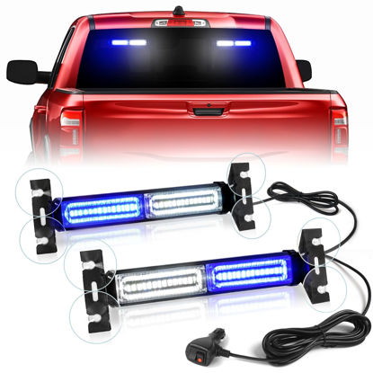 Picture of HLauto 1002L Emergency Strobe Traffic Advisor Light Bar: 40LED Dash Safety Warning Flashing Front/Rear Windshield Visor Light for Construction Vehicle, Trucks (2x10.7inch, Blue White)
