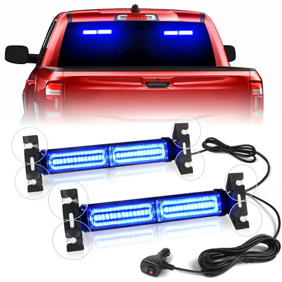 Picture of HLauto 1002L Emergency Strobe Traffic Advisor Light Bar: 40 LED Dash Safety Warning Flashing Light, Front/Rear Windshield Visor Light for Construction Vehicle, Tow/Plow Truck (2x10.7inch, Blue)