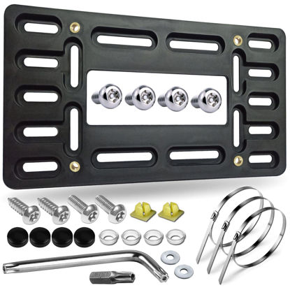 Picture of Aootf Front License Plate Bracket Holder - Universal Front Bumper License Plate Mounting Kit, 2 Drill Holes Car Tag Adapter with Anti Theft Stainless Steel Screw Bolt Caps