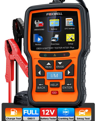 Picture of FOXWELL NT301 Plus 2 in 1 OBD2 Scanner Battery Tester, OBDII Diagnostic Tool Check Engine Car Code Reader, 12V 100-1100CCA Cranking Charging System Alternator Test, Live Data, Full ODB2 Diagnosis