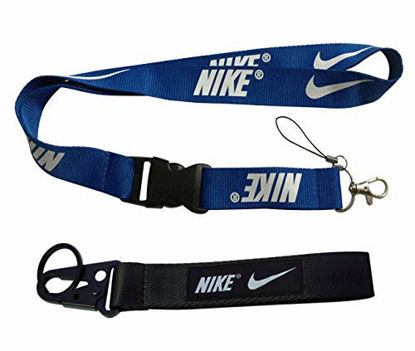 Picture of 1pc Blue Lanyard + 1pc Black Wristlet Keychain Accessories Fashion Gift For Nike Sport Training Athletes Fitness Gym Outdoor Running House Office Car Truck Motorcycles Keys Fashion