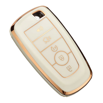 Picture of for Ford Key Fob Cover, Premium Soft TPU Full Protection Key Fob Case for Ford Lincoln Fusion Mustang F150 F250 Edge Explorer Escape Expedition Ranger Bronco Smart Remote Key Protector,Ivory