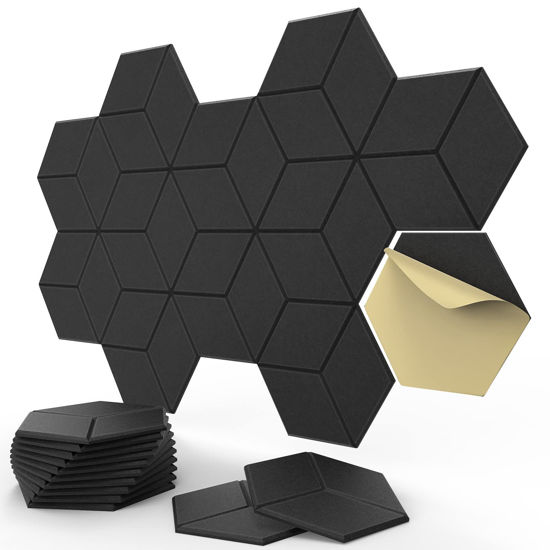 Picture of Whalevale 12 Pack Y-Lined Acoustic Panels with Self-Adhesive, 12" X 12" X 0.4" Sound Proof Foam Panels, Decorative Sound Proofing Padding for Wall, Sound Absorbing panels for Home & Offices, Black