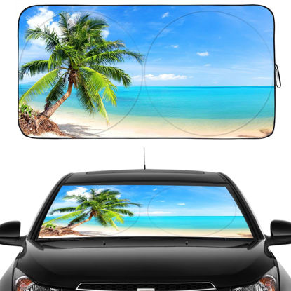 Picture of Gven Windshield Sun Shade, Car Front Window Shades Cute Windhsield Sunshade Cover Sun Visor Shield Block Automotive Interior Portect Blocks UV Rays for Car Pickup Truck SUV Accessories (Palm Tree, L)