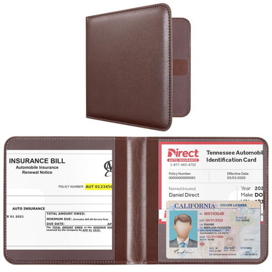 Picture of CoBak Car Registration and Insurance Holder - Vehicle Glove Box Car Organizer, Auto Truck Comparment Accessories Case for Essential Document, Driver License, Cards (Deep Brown)