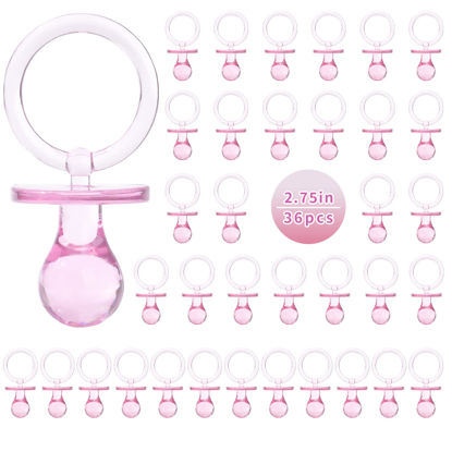 Picture of Pacifiers for Baby Shower Game, 36PCS Plastic Pacifiers for Baby Shower Decoration DIY, Large Size Baby Shower Pacifiers, Gender Reveal Party Table Scatter/Hunt Baby Shower Game Props(Pink, 2.75 in)