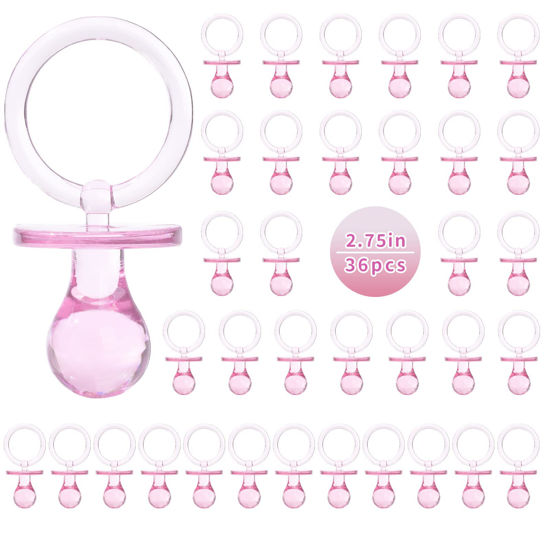 Picture of Pacifiers for Baby Shower Game, 36PCS Plastic Pacifiers for Baby Shower Decoration DIY, Large Size Baby Shower Pacifiers, Gender Reveal Party Table Scatter/Hunt Baby Shower Game Props(Pink, 2.75 in)
