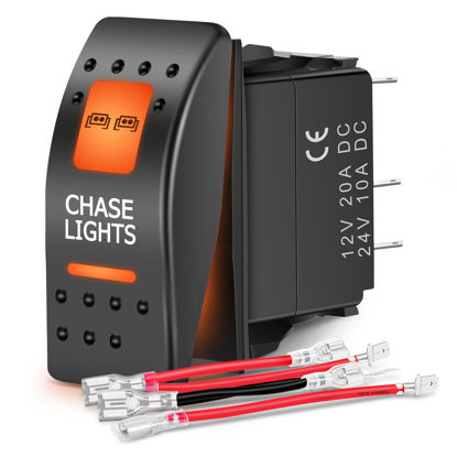 Picture of Nilight UTV Chase Lights Rocker Switch On Off 5 PIN SPST LED Light Bar Switches with Orange Backlit 12V 24V Toggle Switches with Jumper Wires Set for ATVs UTVs Cars Trucks RVs, 2 Years Warranty