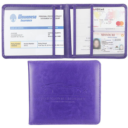 Picture of Miunice Car Registration and Insurance Holder, Premium Pu Leather Vehicle Glove Box Organizer, Prefect Car Essentials Wallet for Driver License, Cards & Essential Documents (S-Purple)