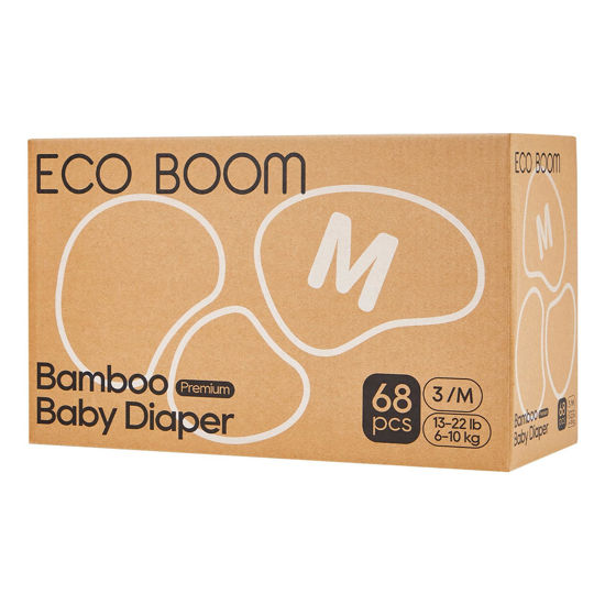 Picture of ECO BOOM Diapers, Viscose from Bamboo Diapers, Natural Soft Disposable Nappies for Infant, Size 3 Suitable for 13 to 22lb (Medium - 68 Count)