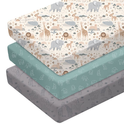 Picture of Unnivoll Pack and Play Sheets Fitted 3 Pack, Mini Crib Sheets for Pack N Play Mattress Stretchy Portable Playard Sheets, Soft Breathable Elephant