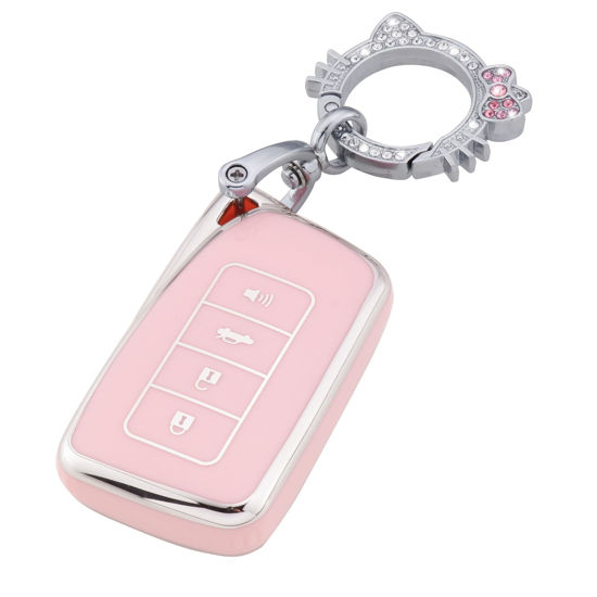 Picture of Pangpai Pink Key Fob Cover for Lexus, Soft TPU Key Case Protection with Bling Keychain Fit for Lexus RX ES GS LS NX RS GX LX RC LC Smart Key