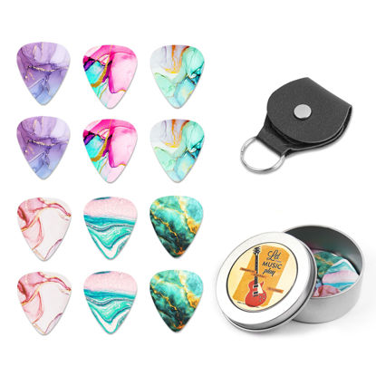 Picture of Cheliz 12-pack 0.71mm Stylish Colorful Celluloid Guitar Picks Plectrums for Guitar Bass(14-Ink Splashing), Medium