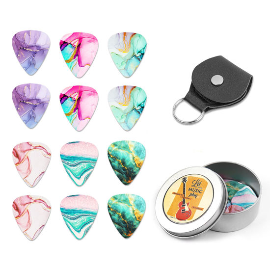 Picture of Cheliz 12-pack 0.71mm Stylish Colorful Celluloid Guitar Picks Plectrums for Guitar Bass(14-Ink Splashing), Medium