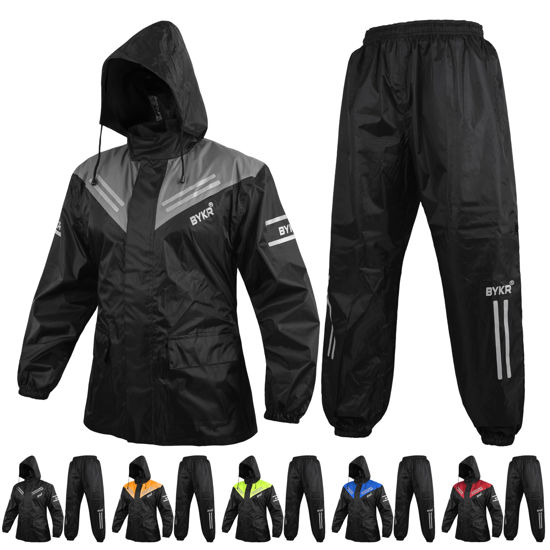 Picture of BYKR Waterproof Outdoors Motorcycle Rain Suits for Men & Women Cycling 2-Piece Breathable & Windproof Wet Weather Protection Motocross Rain Gear Reflective Rainwear All Sports Riding Rainsuit Grey L