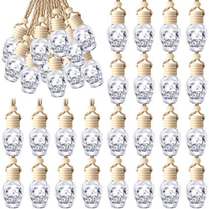 Picture of 50 Pcs Hanging Car Air Freshener Car Diffuser Bottles Empty Glass Perfume Bottles Air Freshener Diffuser Bottle Pendant for Essential Oils Fragrance Aromatherapy Bottle Ornament (Skeleton, Clear)