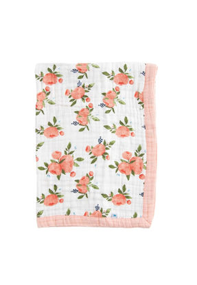Picture of Little Unicorn Watercolor Roses Cotton Muslin Quilt Receiving Blanket | 100% Cotton | Super Soft | Babies and Toddlers | 30” x 40” | Machine Washable