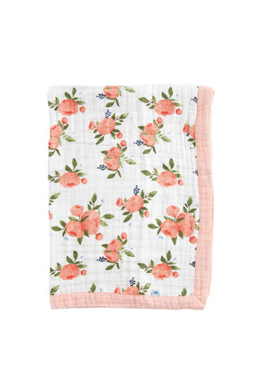 Picture of Little Unicorn Watercolor Roses Cotton Muslin Quilt Receiving Blanket | 100% Cotton | Super Soft | Babies and Toddlers | 30” x 40” | Machine Washable