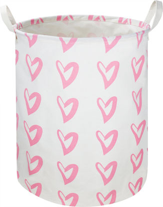 Picture of CLOCOR Pink Laundry Basket,Waterproof Baby Girls Nursery Hamper, Girls' Room Decor,Kids Toys Storage Bin,Gift Basket（Pink Heart
