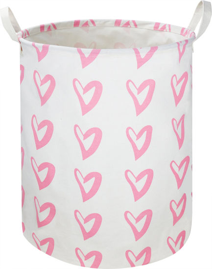 Picture of CLOCOR Pink Laundry Basket,Waterproof Baby Girls Nursery Hamper, Girls' Room Decor,Kids Toys Storage Bin,Gift Basket（Pink Heart
