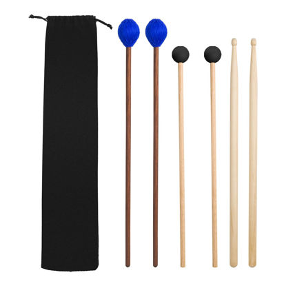 Picture of VixxNoxx 3 Pairs Drum Mallets Maple 5A Drum Sticks Marimba Mallets Rubber Xylophone Beaters Wooden Percussion Mallets with Drum Stick Bag