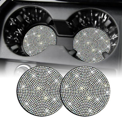 Picture of SINGARO Bling Cup Holder Coasters for Car, 2PCS Universal Non-Slip Cup Holder, Embedded Decorative Coasters, Shiny Crystal Car Interior Accessories Gifts for Women (AB-Color)