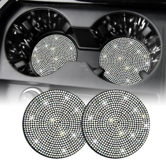 Picture of SINGARO Bling Cup Holder Coasters for Car, 2PCS Universal Non-Slip Cup Holder, Embedded Decorative Coasters, Shiny Crystal Car Interior Accessories Gifts for Women (AB-Color)