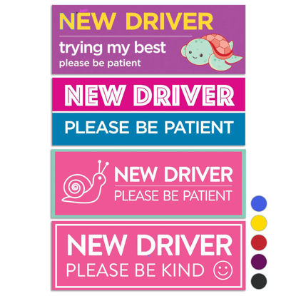 Picture of Rio Salto 4-Pack Large New Driver Car Magnet Please Be Patient Magnet Permit Student Driver Magnets Cute AF Sticker Cool Prank Rookie Funny Magnetic Car Accessories Bumper Girl Girly Pink