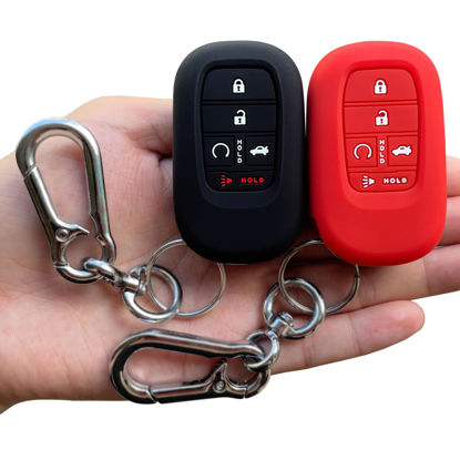 Picture of TANDRIVE Key Fob Cover for (5 Buttons) Honda 2022 2023 2024 2025 Civic Accord HR-V Pilot CR-V, Silicone, 2-Pack, Black Red