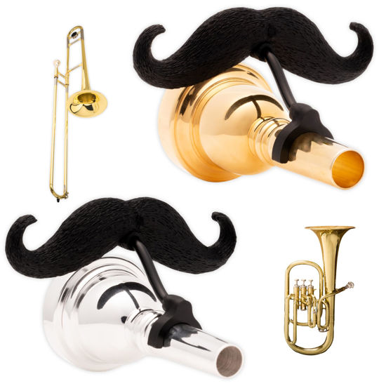 Picture of Brasstache Trombone-stache XL (2-pack) - Clip-on Mustache for Small and Large shank Trombone, Baritone, and Euphonium Mouthpieces (2-Pack, Trombone XL (Small & Large))