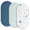 Picture of Gllquen Baby Muslin Bassinet Sheets 3 Pack, Breathable Elastic Cozy Fitted Cotton Bassinet Mattress Sheet for Baby Boy Girls, Fit for Hourglass Oval Rectangular Cradle Pad Sheets 33"X17" (Blue)