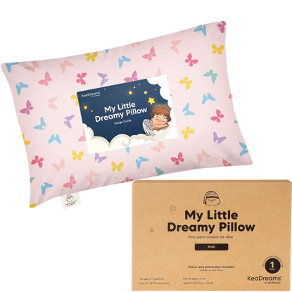 Picture of Mini Toddler Pillow with Pillowcase - 9x13 My Little Dreamy Mini Pillow, Organic Toddler Pillows for Sleeping, Kids Pillow, Small Pillows, Travel Pillows for Sleeping, Toddler Bed Pillows (Flutter)