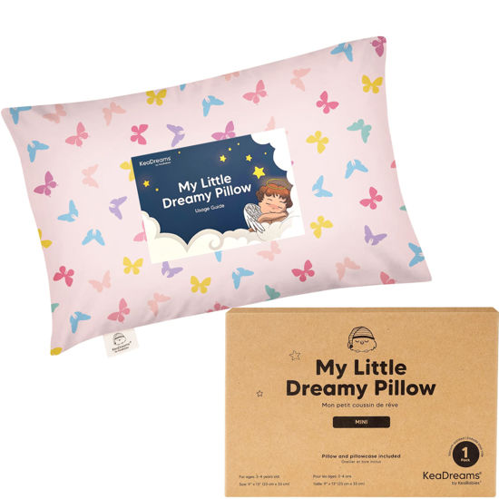 Picture of Mini Toddler Pillow with Pillowcase - 9x13 My Little Dreamy Mini Pillow, Organic Toddler Pillows for Sleeping, Kids Pillow, Small Pillows, Travel Pillows for Sleeping, Toddler Bed Pillows (Flutter)