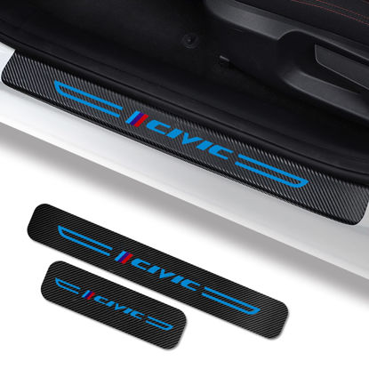 Picture of Cotree 4PCS Car Door Sill Sticker Compatible fit Civic Car, Carbon Fiber Leather Car Door Sill Protector, Decoration Door Edge Guards Scuff Plate Scratch Film for Civic Accessories
