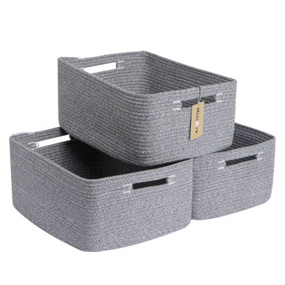Picture of MiniArk Large Storage Baskets for Shelves, Closet Organizers and Storage Bins for Clothes Blanket Towels, Baby Nursery, Toy Baskets Box, Woven Rope Baskets, 17 x 13 x 7.5”, 3 Packs Mixed Grey