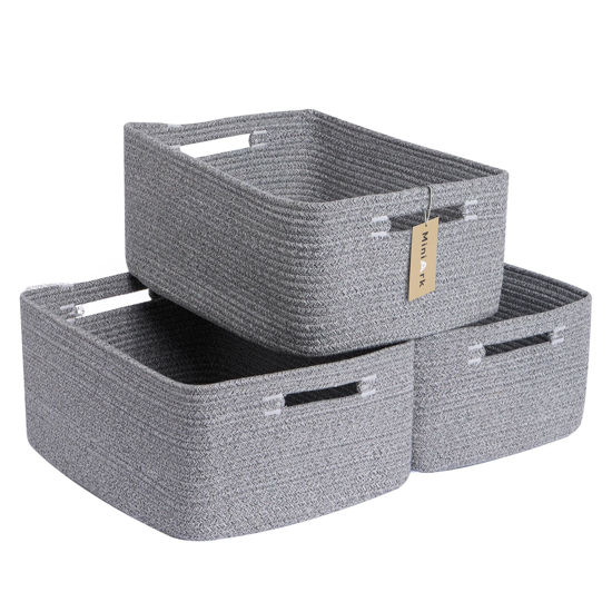 Picture of MiniArk Large Storage Baskets for Shelves, Closet Organizers and Storage Bins for Clothes Blanket Towels, Baby Nursery, Toy Baskets Box, Woven Rope Baskets, 17 x 13 x 7.5”, 3 Packs Mixed Grey