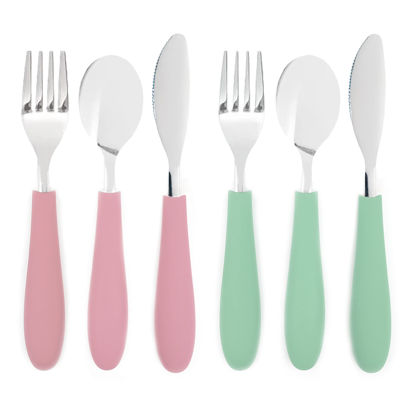 Picture of Elk and Friends Kids Silverware with Silicone Handle | Childrens Safe Flatware | Kids Utensils | Spoon + Fork + Knife set | 4 years+ | 6 Pieces