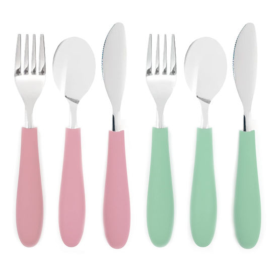 Picture of Elk and Friends Kids Silverware with Silicone Handle | Childrens Safe Flatware | Kids Utensils | Spoon + Fork + Knife set | 4 years+ | 6 Pieces