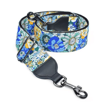Picture of CLOUDMUSIC Banjo Strap Guitar Strap For Handbag Purse Jacquard With Leather Ends And Metal Clips(Blue Flowers)
