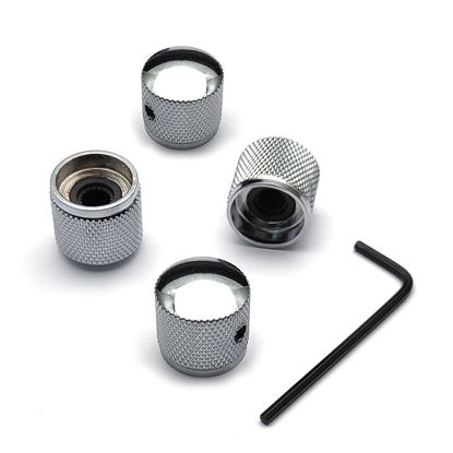 Picture of SAPHUE 4 Pcs Metal Volume Tone Dome Tone Guitar Speed Control Knobs with Allen Keys Screws Set for Fender Strat Telecaster Gibson Les Paul Electric Guitar or Bass (Chrome)