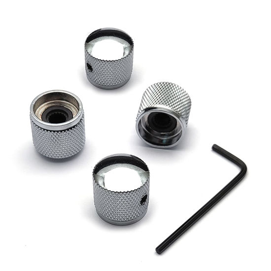 Picture of SAPHUE 4 Pcs Metal Volume Tone Dome Tone Guitar Speed Control Knobs with Allen Keys Screws Set for Fender Strat Telecaster Gibson Les Paul Electric Guitar or Bass (Chrome)