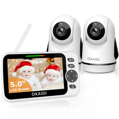Picture of OKAIDI Video Baby Monitor with 2 Cameras, 5" Display Baby Monitor No WiFi, 30H Battery and 1000ft Range, Remote Pan-Tilt-Zoom Baby Camera, 2-Way Talk, 8 Lullabies, Baby Monitor for Baby Pet Elderly