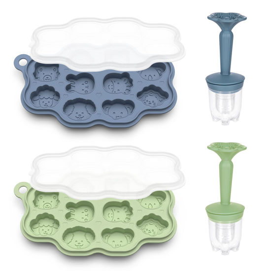Picture of KingKam Baby Breastmilk Popsicle Molds & Baby Fruit Feeder (2 Pack), Baby Food Freezer Tray Storage Containers, Silicone Pacifier Feeder and Teether
