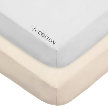 Picture of American Baby Company 2 Pack Fitted Crib Sheets 28" x 52", Soft Breathable Neutral 100% Cotton Jersey Sheet, Cream and White, for Boys and Girls, Fits Crib and Toddler Bed mattresses