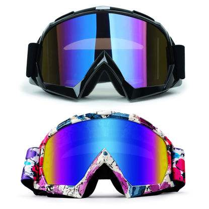 Picture of XYOP Dirt Bike Goggles ATV Goggles for Adult Motorcycle Motocross Goggles Off-Road Goggles Mtb Racing Goggles Bike Riding Protection Eyes Safety Goggles for Men Women Youth Kids 2 Pack Color Lens