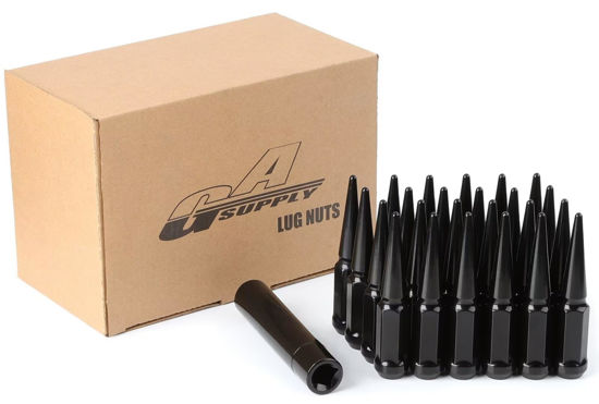 Picture of GAsupply 14x1.5 Spike Lug Nuts 24 PCS, Closed End Bulge Acorn m14x1.5 Spiked Lug Nuts Chrome 4.4" Tall 3/4'' 19mm Hex Cone/Conical Seat, with 1 Socket Key
