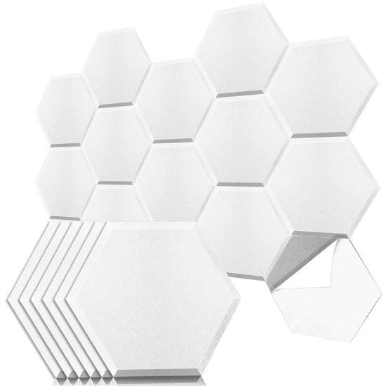Picture of Art3dwallpanels Self Adhesive 20 Pack Acoustic Panels, 14" X 12" X 0.4" Soundproof Wall Panels, High Density Sound Absorbing Panels Hexagon Beveled Edge Sound Dampening Panels, Studio Treatment Tiles