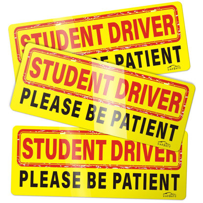 Picture of CARBATO Student Driver Magnet for Car, Please Be Patient Student Driver Magnet Sticker, Magnetic New Driver Vehicle Reflective Sign for New Driver (3 Pcs)